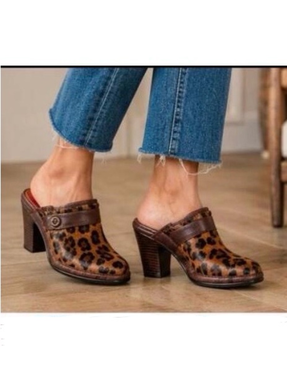 Leopard Print Hair-On-Hide Leather Heeled Mules size 8